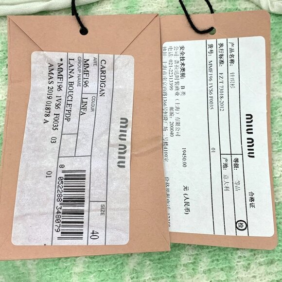 Miu Miu Green Checkered Knitted Cardigan Jacket With Pearl Details & Pockets Siz - Picture 3 of 8